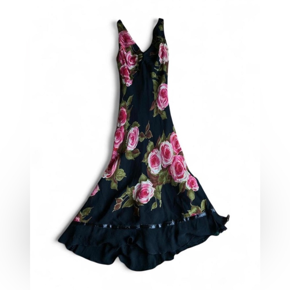 Vintage Y2K black rose chiffon dress